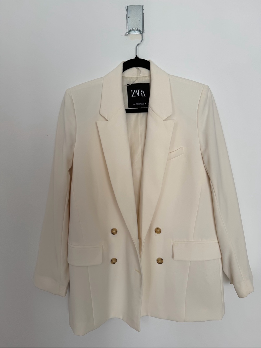 Zara Cream Double-Breasted Blazer with Gold Buttons